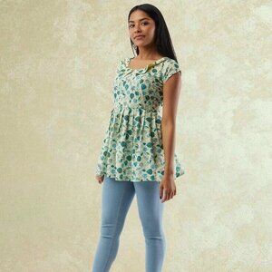 Light Green Printed Short Top with Collar | Muvvas Boutique